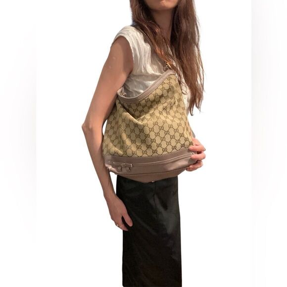 Gucci Mayfair lavender leather gg canvas hobo - Picture 1 of 14